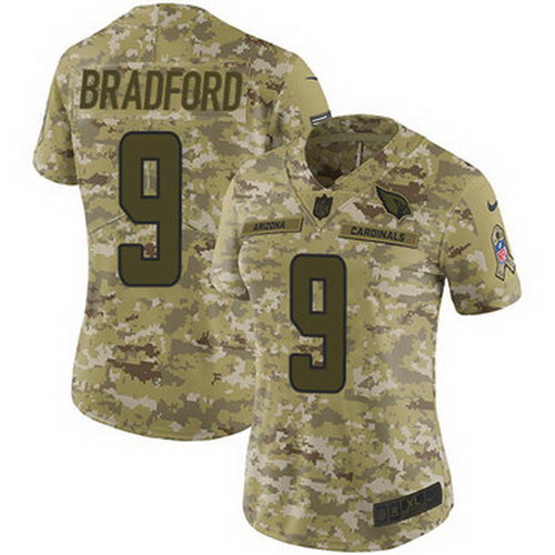 Personalized Cardinals #9 Sam Bradford Camo Women’s Stitched NFL Limited 2018 Salute to Service Jersey