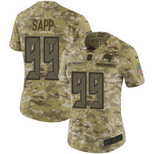 Personalized Buccaneers #99 Warren Sapp Camo Women’s Stitched NFL Limited 2018 Salute to Service Jersey