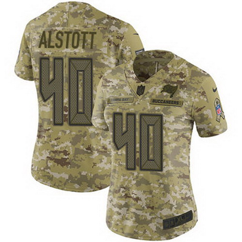 Personalized Buccaneers #40 Mike Alstott Camo Women’s Stitched NFL Limited 2018 Salute to Service Jersey