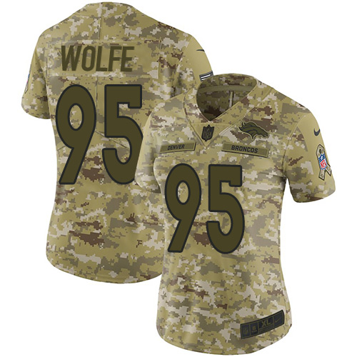 Personalized Broncos #95 Derek Wolfe Camo Women’s Stitched NFL Limited 2018 Salute to Service Jersey
