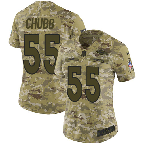 Personalized Broncos #55 Bradley Chubb Camo Women’s Stitched NFL Limited 2018 Salute to Service Jersey