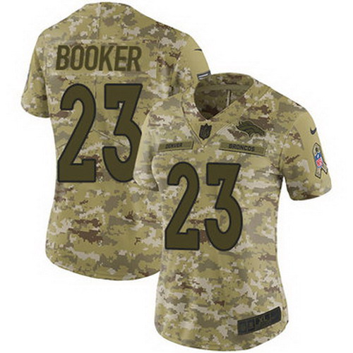Personalized Broncos #23 Devontae Booker Camo Women’s Stitched NFL Limited 2018 Salute to Service Jersey