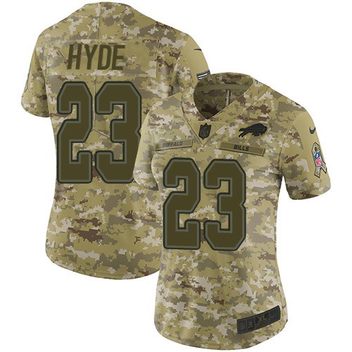 Personalized Bills #23 Micah Hyde Camo Women’s Stitched NFL Limited 2018 Salute to Service Jersey