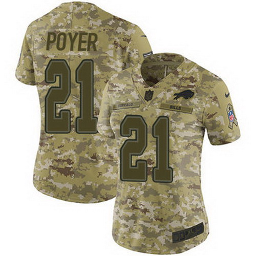 Personalized Bills #21 Jordan Poyer Camo Women’s Stitched NFL Limited 2018 Salute to Service Jersey