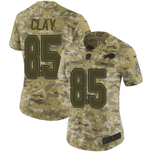 Personalized Bills #85 Charles Clay Camo Women’s Stitched NFL Limited 2018 Salute to Service Jersey