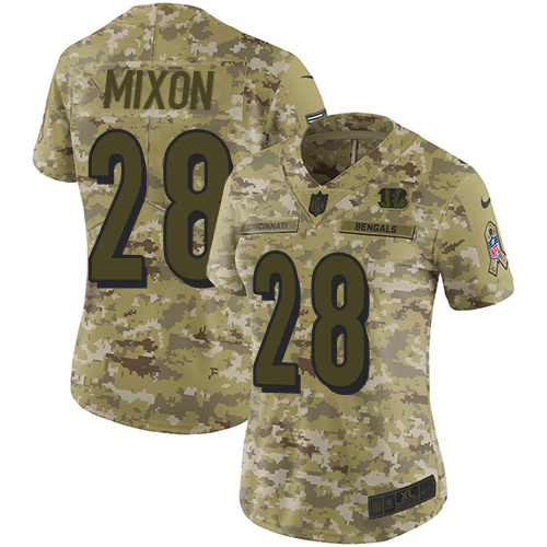 Personalized Bengals #28 Joe Mixon Camo Women’s Stitched NFL Limited 2018 Salute to Service Jersey