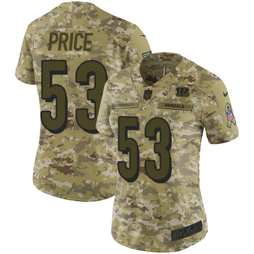 Personalized Bengals #53 Billy Price Camo Women’s Stitched NFL Limited 2018 Salute to Service Jersey