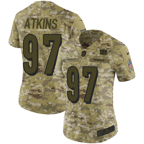 Personalized Bengals #97 Geno Atkins Camo Women’s Stitched NFL Limited 2018 Salute to Service Jersey