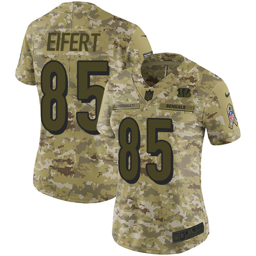 Personalized Bengals #85 Tyler Eifert Camo Women’s Stitched NFL Limited 2018 Salute to Service Jersey