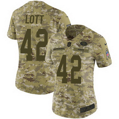 Personalized 49ers #42 Ronnie Lott Camo Women’s Stitched NFL Limited 2018 Salute to Service Jersey