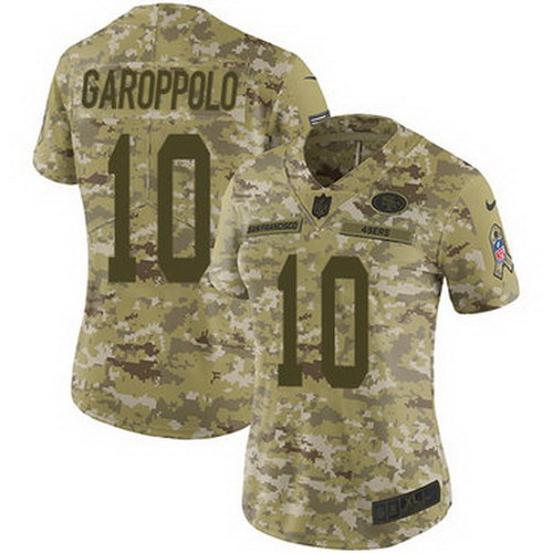 Personalized 49ers #10 Jimmy Garoppolo Camo Women’s Stitched NFL Limited 2018 Salute to Service Jersey
