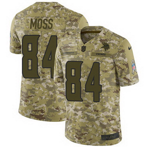Personalized Vikings #84 Randy Moss Camo Youth Stitched NFL Limited 2018 Salute to Service Jersey