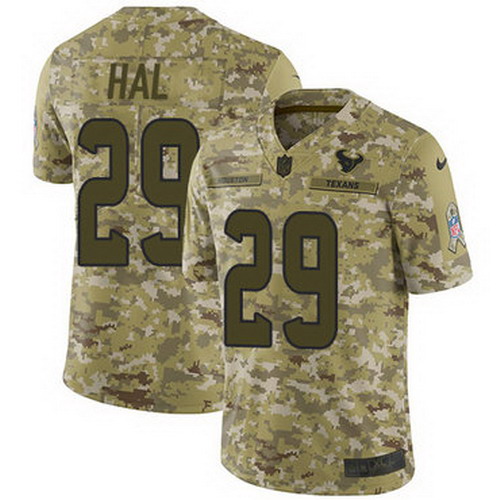 Personalized Texans #29 Andre Hal Camo Youth Stitched NFL Limited 2018 Salute to Service Jersey
