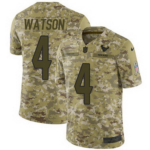 Personalized Texans #4 Deshaun Watson Camo Youth Stitched NFL Limited 2018 Salute to Service Jersey