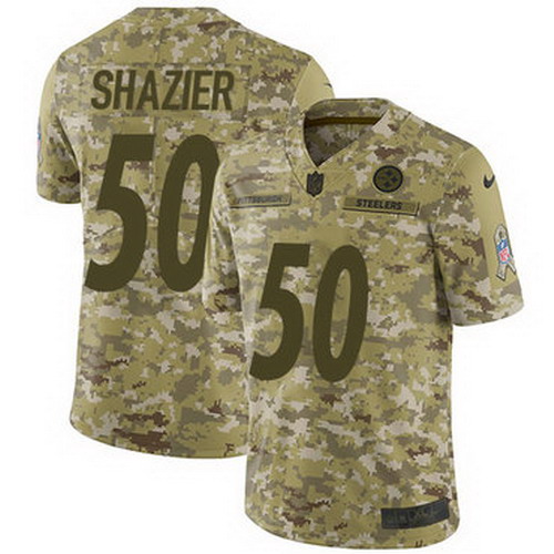 Personalized Steelers #50 Ryan Shazier Camo Youth Stitched NFL Limited 2018 Salute to Service Jersey