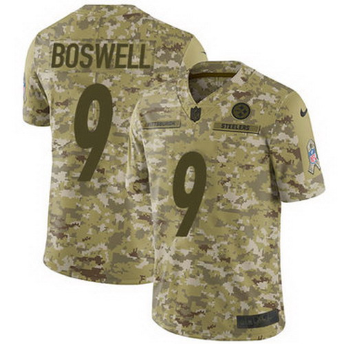 Personalized Steelers #9 Chris Boswell Camo Youth Stitched NFL Limited 2018 Salute to Service Jersey