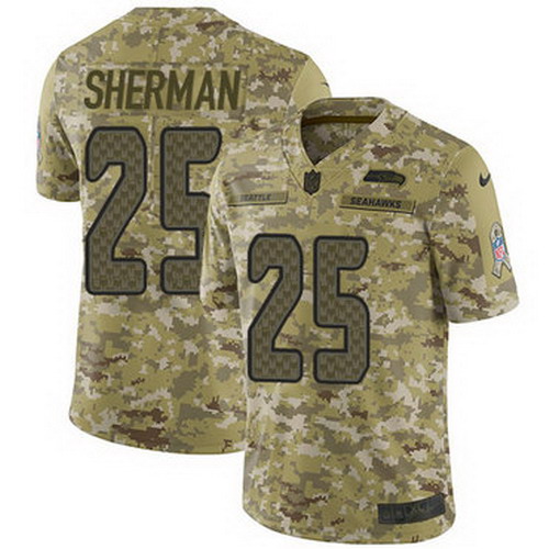 Personalized Seahawks #25 Richard Sherman Camo Youth Stitched NFL Limited 2018 Salute to Service Jersey