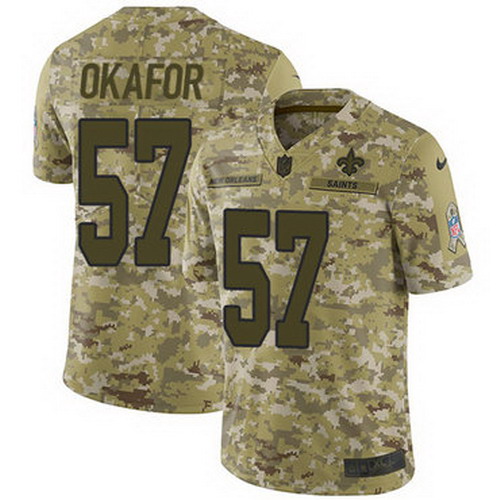 Personalized Saints #57 Alex Okafor Camo Youth Stitched NFL Limited 2018 Salute to Service Jersey