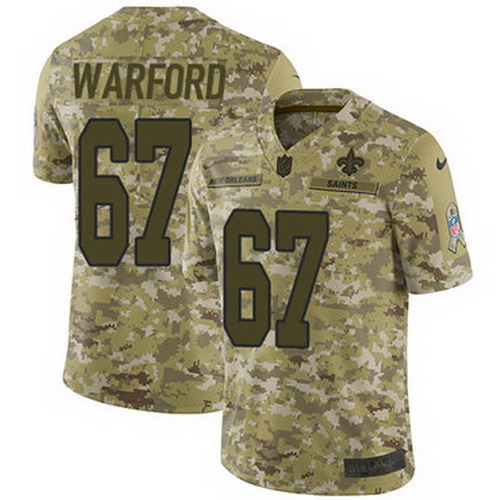 Personalized Saints #67 Larry Warford Camo Youth Stitched NFL Limited 2018 Salute to Service Jersey