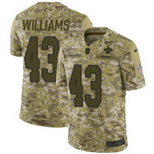 Personalized Saints #43 Marcus Williams Camo Youth Stitched NFL Limited 2018 Salute to Service Jersey