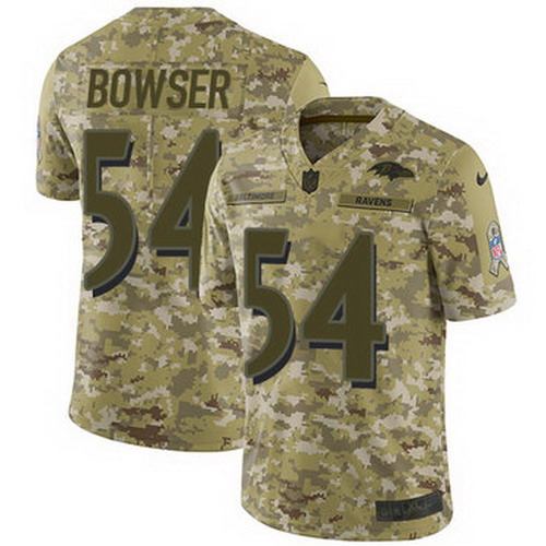 Personalized Ravens #54 Tyus Bowser Camo Youth Stitched NFL Limited 2018 Salute to Service Jersey