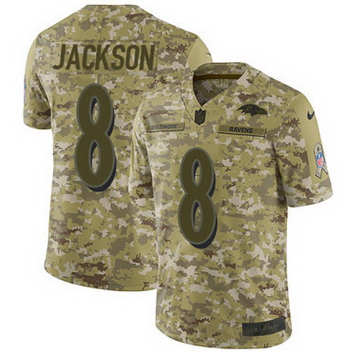 Personalized Ravens #8 Lamar Jackson Camo Youth Stitched NFL Limited 2018 Salute to Service Jersey