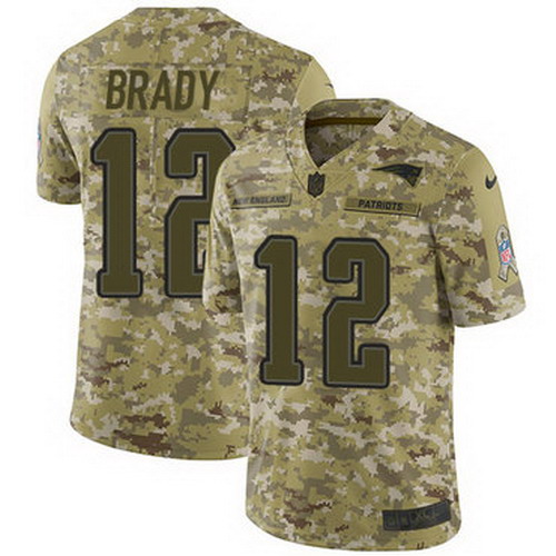 Personalized Patriots #12 Tom Brady Camo Youth Stitched NFL Limited 2018 Salute to Service Jersey