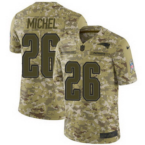 Personalized Patriots #26 Sony Michel Camo Youth Stitched NFL Limited 2018 Salute to Service Jersey
