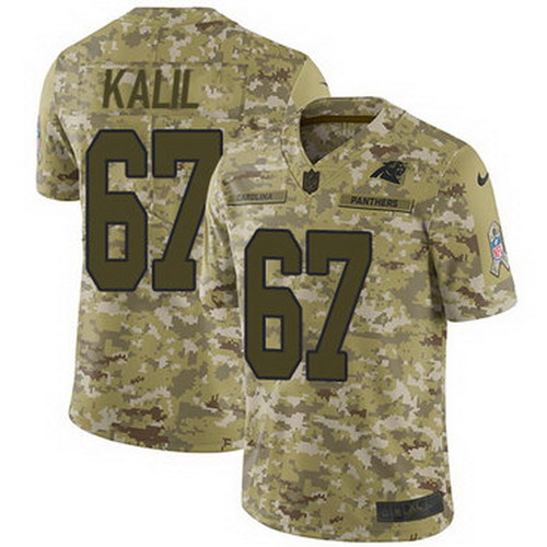 Personalized Panthers #67 Ryan Kalil Camo Youth Stitched NFL Limited 2018 Salute to Service Jersey