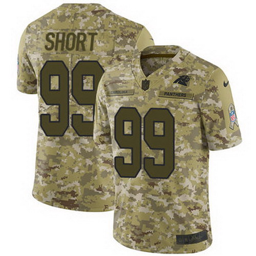 Personalized Panthers #99 Kawann Short Camo Youth Stitched NFL Limited 2018 Salute to Service Jersey