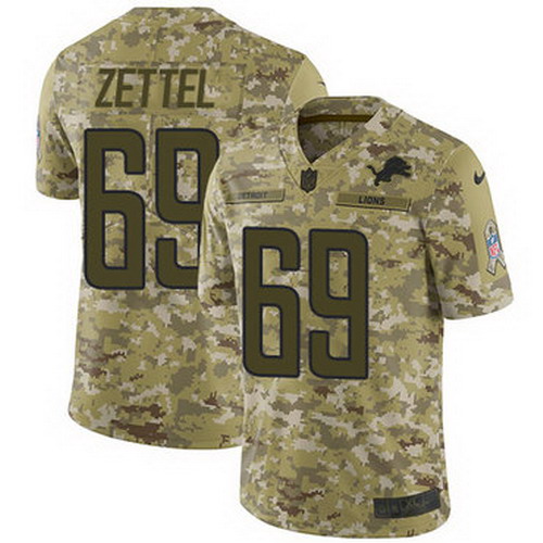 Personalized Lions #69 Anthony Zettel Camo Youth Stitched NFL Limited 2018 Salute to Service Jersey