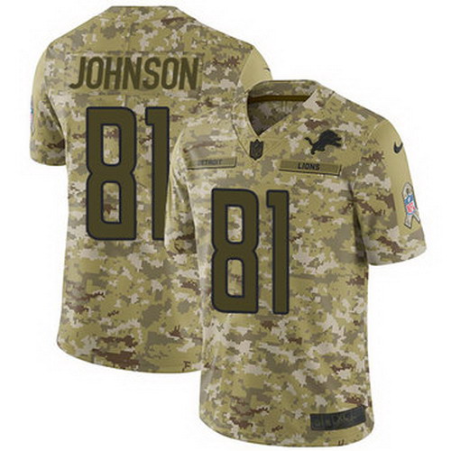 Personalized Lions #81 Calvin Johnson Camo Youth Stitched NFL Limited 2018 Salute to Service Jersey