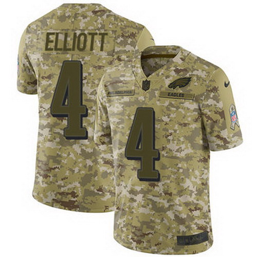Personalized Eagles #4 Jake Elliott Camo Youth Stitched NFL Limited 2018 Salute to Service Jersey