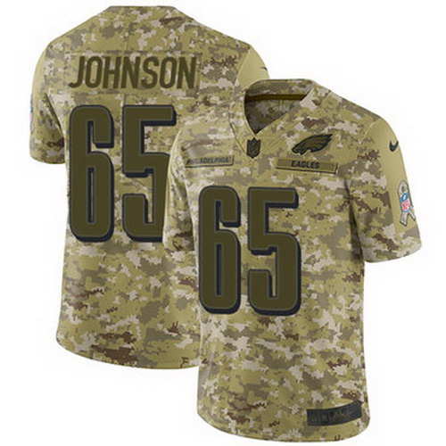 Personalized Eagles #65 Lane Johnson Camo Youth Stitched NFL Limited 2018 Salute to Service Jersey