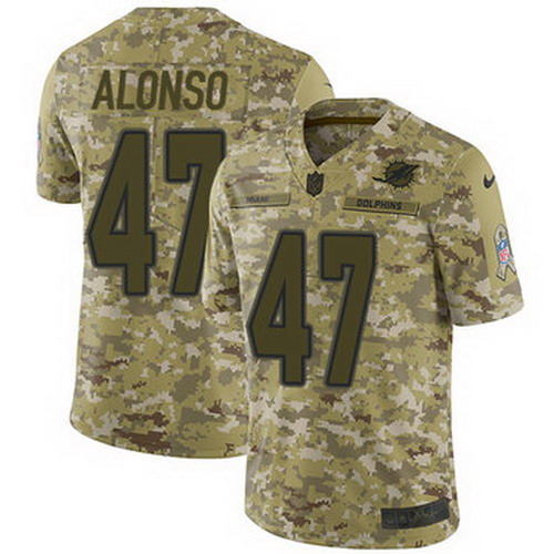 Personalized Dolphins #47 Kiko Alonso Camo Youth Stitched NFL Limited 2018 Salute to Service Jersey