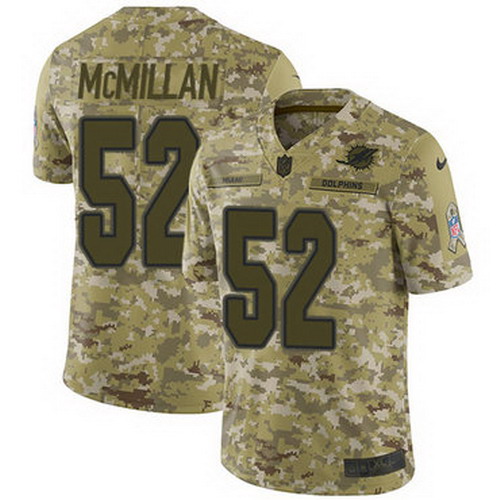 Personalized Dolphins #52 Raekwon McMillan Camo Youth Stitched NFL Limited 2018 Salute to Service Jersey