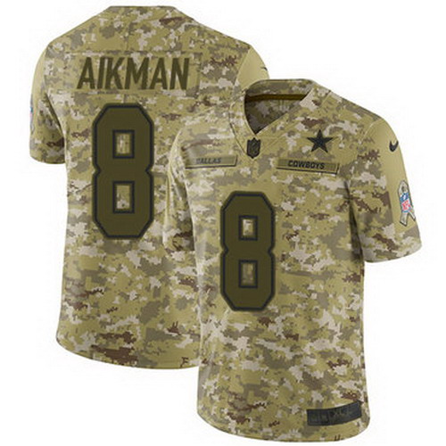 Personalized Cowboys #8 Troy Aikman Camo Youth Stitched NFL Limited 2018 Salute to Service Jersey