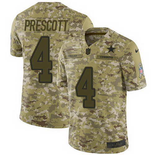Personalized Cowboys #4 Dak Prescott Camo Youth Stitched NFL Limited 2018 Salute to Service Jersey