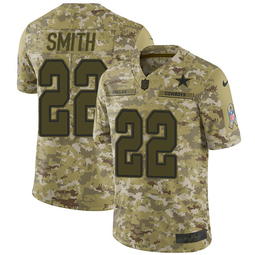Personalized Cowboys #22 Emmitt Smith Camo Youth Stitched NFL Limited 2018 Salute to Service Jersey
