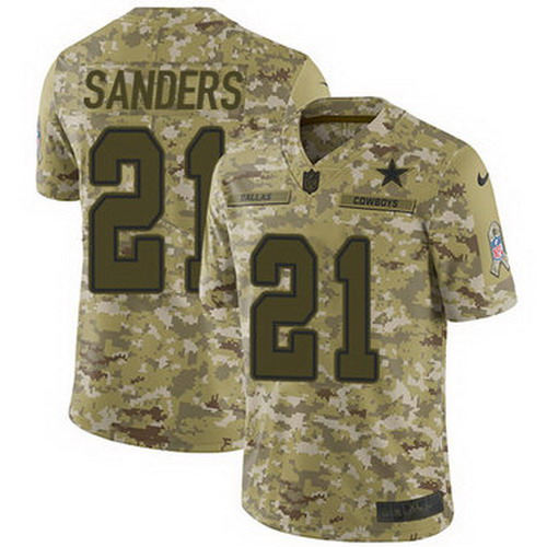 Personalized Cowboys #21 Deion Sanders Camo Youth Stitched NFL Limited 2018 Salute to Service Jersey