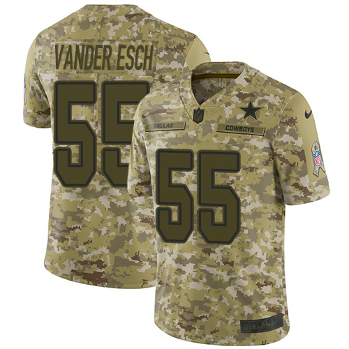 Personalized Cowboys #55 Leighton Vander Esch Camo Youth Stitched NFL Limited 2018 Salute to Service Jersey