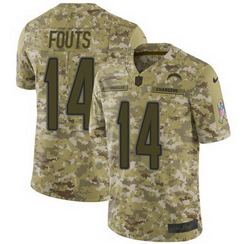Personalized Chargers #14 Dan Fouts Camo Youth Stitched NFL Limited 2018 Salute to Service Jersey