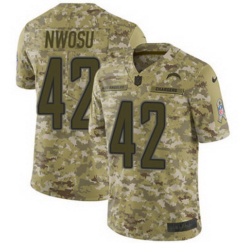 Personalized Chargers #42 Uchenna Nwosu Camo Youth Stitched NFL Limited 2018 Salute to Service Jersey