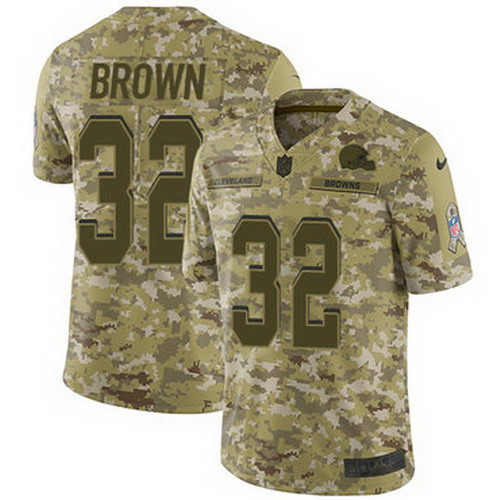 Personalized Browns #32 Jim Brown Camo Youth Stitched NFL Limited 2018 Salute to Service Jersey
