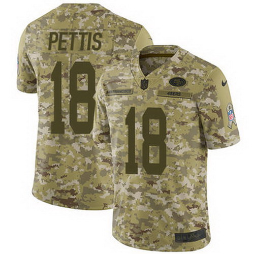 Personalized 49ers #18 Dante Pettis Camo Youth Stitched NFL Limited 2018 Salute to Service Jersey
