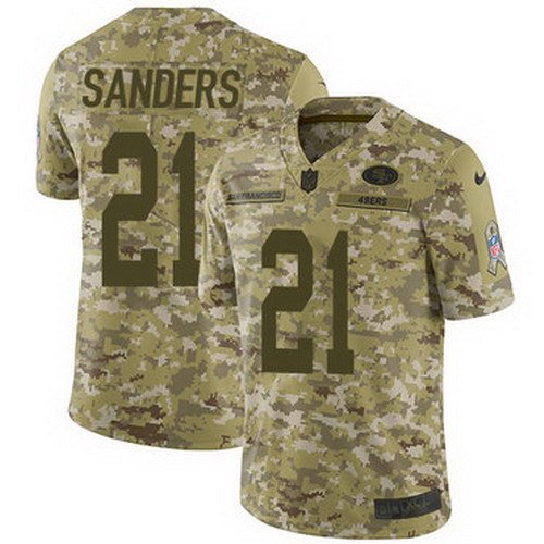 Personalized 49ers #21 Deion Sanders Camo Youth Stitched NFL Limited 2018 Salute to Service Jersey