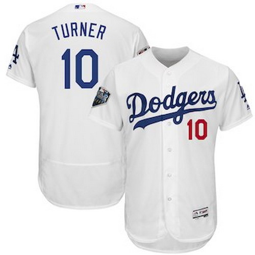 Personalized Men’s Los Angeles Dodgers #10 Justin Turner Majestic White 2018 World Series Flex Base Player Jersey