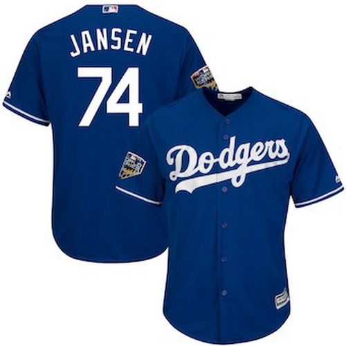 Personalized Men’s Los Angeles Dodgers #74 Kenley Jansen Majestic Royal 2018 World Series Cool Base Player Jersey