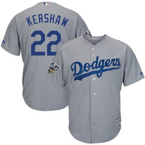 Personalized Men’s Los Angeles Dodgers #22 Clayton Kershaw Majestic Gray 2018 World Series Cool Base Player Jersey