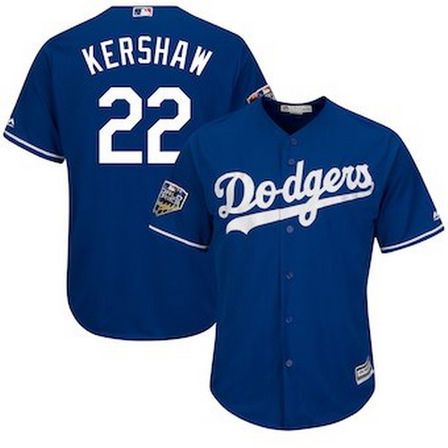 Personalized Men’s Los Angeles Dodgers #22 Clayton Kershaw Majestic Royal 2018 World Series Cool Base Player Jersey